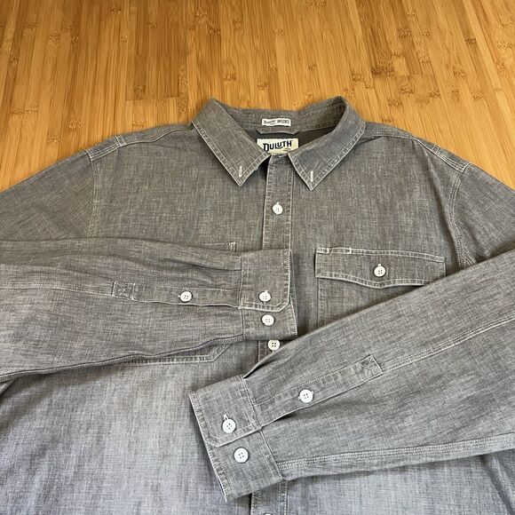 Duluth Trading Shirt Mens 2XL Tall Gray Coolmax Long Sleeve Button Up Untucked - Picture 4 of 11